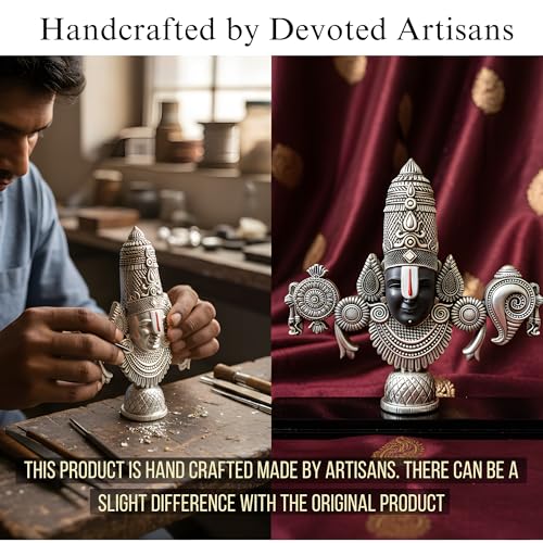 Image of 999 Silver Plated Balaji Statue | 8-Inch Elegant Divine Silver Showpiece for Vastu Home Decor | Lord Venkateswara Swamy Statue for Pooja Room, Prayer Room & Auspicious Gift