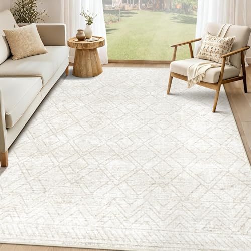 Tapete decorativo beige 5'x7' geométrico lavable antideslizante miniatura 1