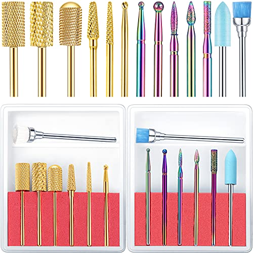14 Pieces Carbide Nail Drill Bits Set 3/32 Inch Diamond Nail Drill Bits with Exquisite Storage Box for Acrylic Gel Polish Nails Manicure Pedicure Nail Bits for Nail Drill Set