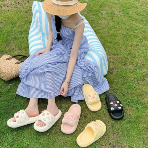 Cute Pillow Slippers for Women Sweet Pink Kawaii Thick Sandals Bathroom Open To Slides Non-Slip Shower Shoes3