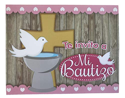 Baptism Invitation Dove Themed Invitacion de Bautizo in Spanish 20 Pink Invitations