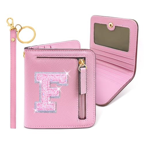 Image of COSHAYSOO Initial Wallet RFID Small Bifold Slim Letter Wallet for Women Teenager Girls Travel Daily Necessities Credit Cards Money Cash Coin Organizer, Pink, Compact, F