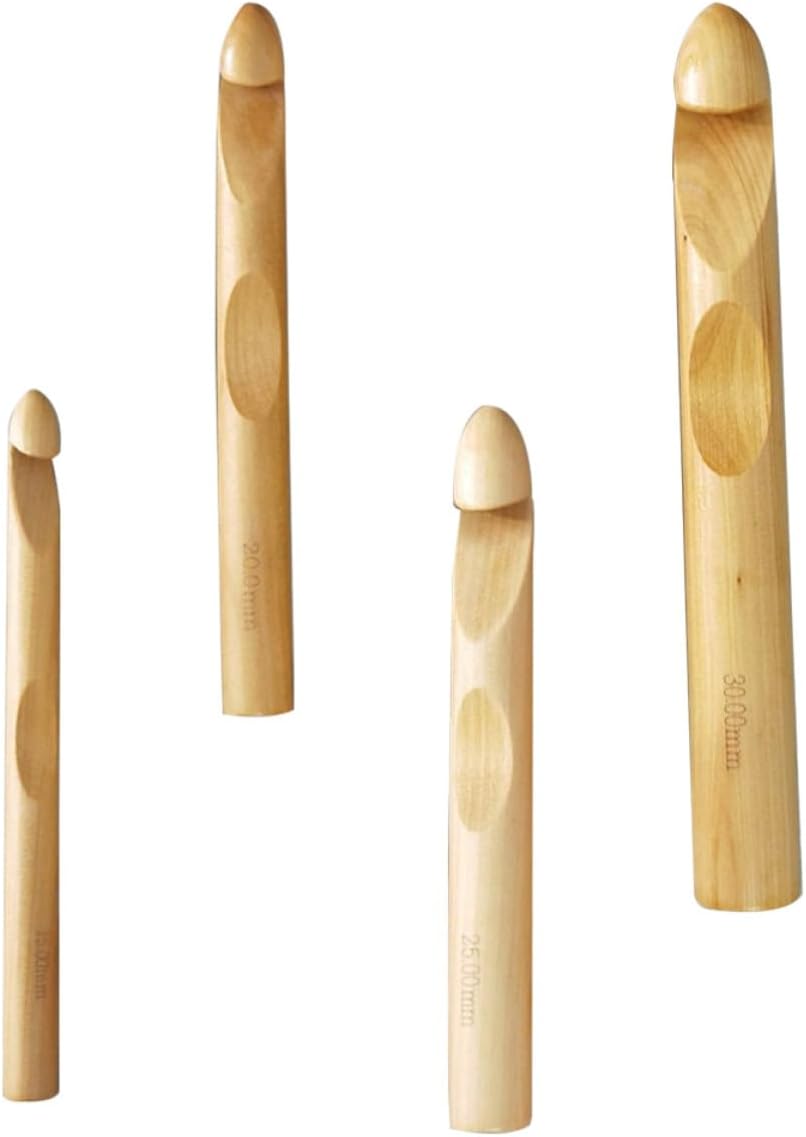 4 Pcs Wooden Crochet Hook with Marked Handle, Smooth Grip