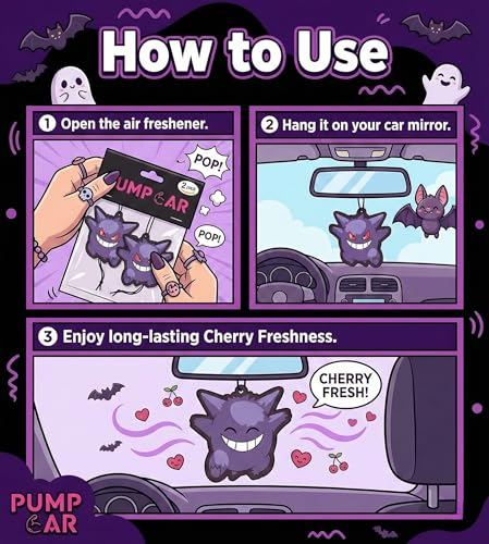 Image of PumpCar 2 pieces double-sided purple monster poke hanging cartoon cherry-scented funny car air freshener Cool hanging for rearview mirror Car Interior Accessories Gifts