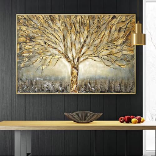 Affiche arbre de vie dorée pour décoration murale de salon contemporain