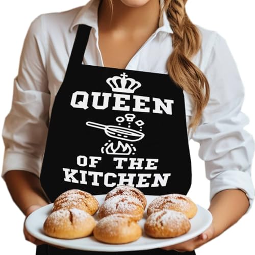 LINEN CLOSET Baking Aprons for Women Baker Aprons for Men Funny Baking Gifts for Bakers Wife Husband Mother Daughter Kitchen Aprons with Pockets-queen of the kitchen apron