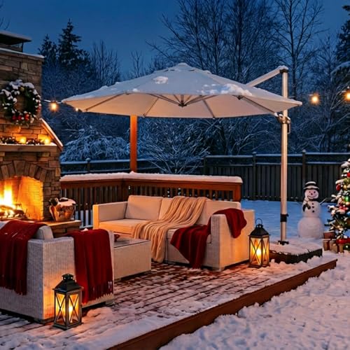 paramondo Patio Umbrella, 11FT Outdoor Cantilever Umbrella with 360-degree Rotation for Garden, Deck, Backyard, Pool and Beach, Beige