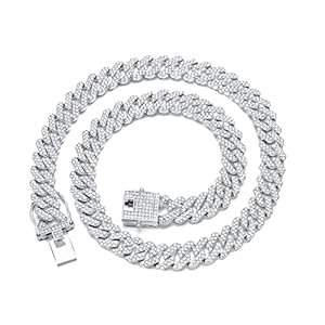 HDMENC Mens Miami Cuban Link Chain Necklace 12mm Diamond Prong Cuban Chain 18/20/24inch Length Hip Hop Jewely with Gift Box