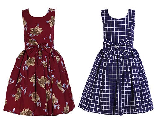 Image of Casual Frock for Baby Girls,Blue Printed and Olive Printed,Pack of 2