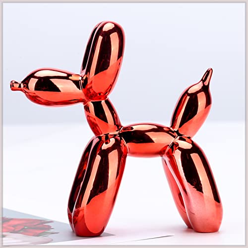 Xiaomagg Shiny Balloon Dog Statue Modern Home Coffee Table Decorations Cute Balloon Dog Art Sculpture Home Decor Accents Suitable For Fashion Room Decoration Bedroom Summer Decor(6.6*6.6*2.8Inch, Red) #TOP29