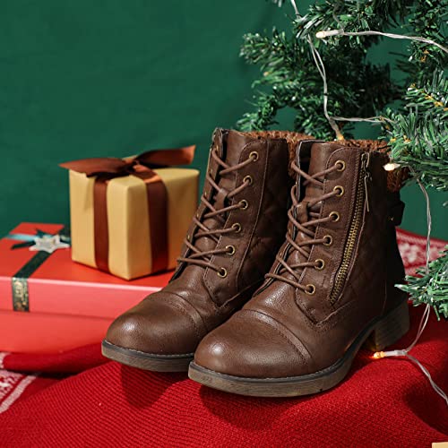 Stq Women Fashion Ankle Bootie Casual Lace Up Short Combat Boots Brown 9 thumb #7
