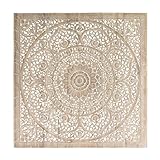 Siam Sawadee California King Size Carved Mandala Headboard, Light Natural Whitewash Oriental Bedroom Furniture, Teak Wood Panels, 72 Inches