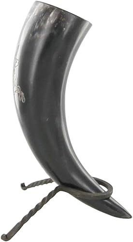 Miniatura 5 de Armory Replicas Auténtico cuerno vikingo bovino totalmente funcional, inspirado en la Edad Media, cuerno nórdico hecho a mano, grabado a mano, con