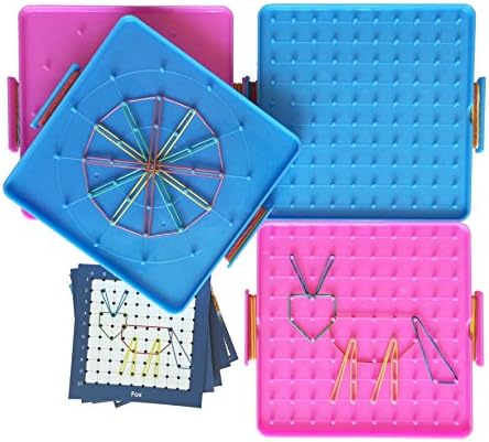 RIKKO 6.2 Inch Double Sided Assorted Pattern Geometric Learning Boards Set of 4 with 5 Instructions Design Cards