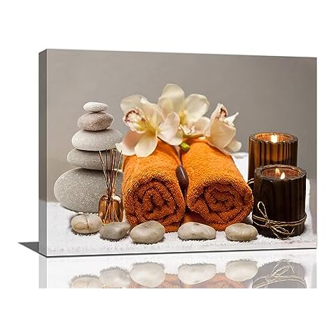 remzoke Bathroom Wall Art Zen Bathroom Decor Zen Meditation Stone Canvas Prints Bathroom Pictures for Wall Zen Spa Painting Modern Artwork Home Decoration for Bathroom Spa Yoga Room 16"x12" Cover