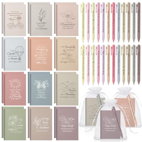 Image of Mooliwe 24 Pcs Affirmation Notebooks Pens Bulk Gifts, Gratitude,Earth Tones