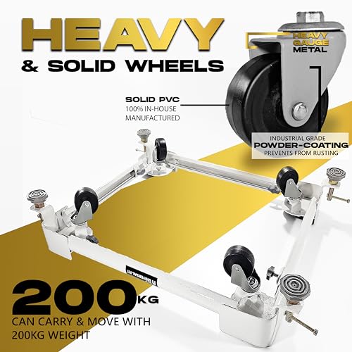 Image of Bheema Series Washing Machine Stand 8kg, 7kg, 6.5kg, 6kg & 9kg Front Load & Top Loading, Dishwasher & Fridge Trolley with Wheels | Heavy Metal, 200kg Capacity, Adjustable Size & Anti-Vibration