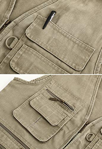 Image of Spanye Mens Safari Travel Photo Vest Outdoor Fishing Multi Pocket Jacket Beige