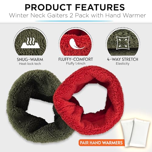 Winter Neck Gaiters 2 Pack with Hand Warmer, Neck Warmers for Cold Weather, Soft Cozy Comfort Scarf2