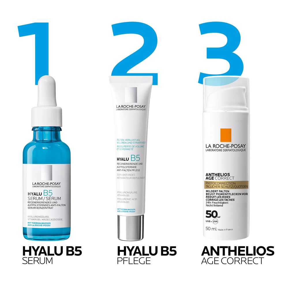 La Roche Posay Anti-Falten-Serum, Für normale bis empfindliche Haut, Regenerierend und Aufpolsternd, Mit Vitamin B5, Madecassosiden und Hyaluron, HYALU B5 Serum-Konzentrat, 30 ml | Für alle Hauttypen, aufpolsternde und reparierende Wirkung, strahlende Hau