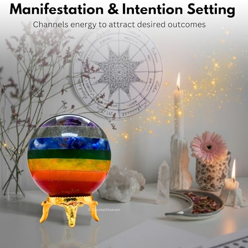 Image of Certified Chakra Crystal Ball for Meditation - Premium Crystal Vastu Items for Home and Feng Shui Items for Good Luck - Ideal for Pooja Supplies and Spiritual Practices (2 inch Inch)