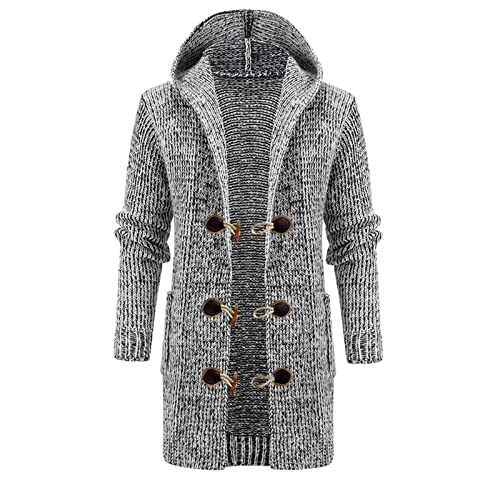 Men's Hooded Open Front Cardigan Cable Knit Sweaters Solid Color Chunky Long Sweater Coats