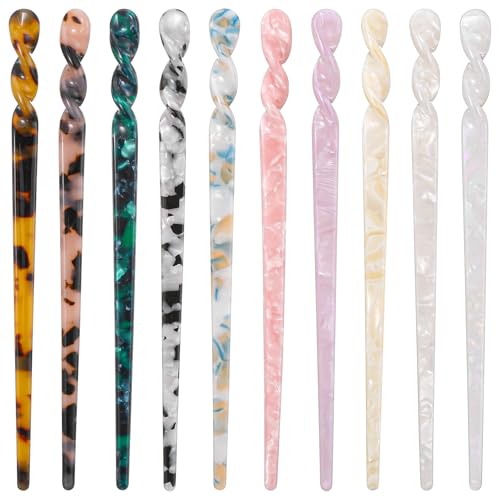 Shimmeroo 10Pcs Acetate Hair Chopsticks for Women, Leopard Print Hairpins Tortoise Shell Vintage...