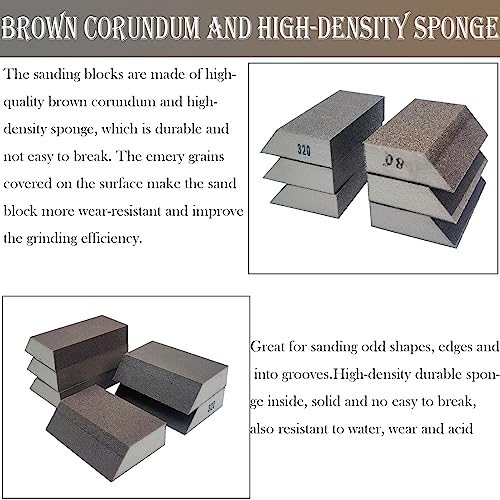 SACKORANGE 6 PCS Single Sanding Sponge Set - 80/100/120/180/220/320 Grit Sanding Blocks Assortment, Washable and Reusable