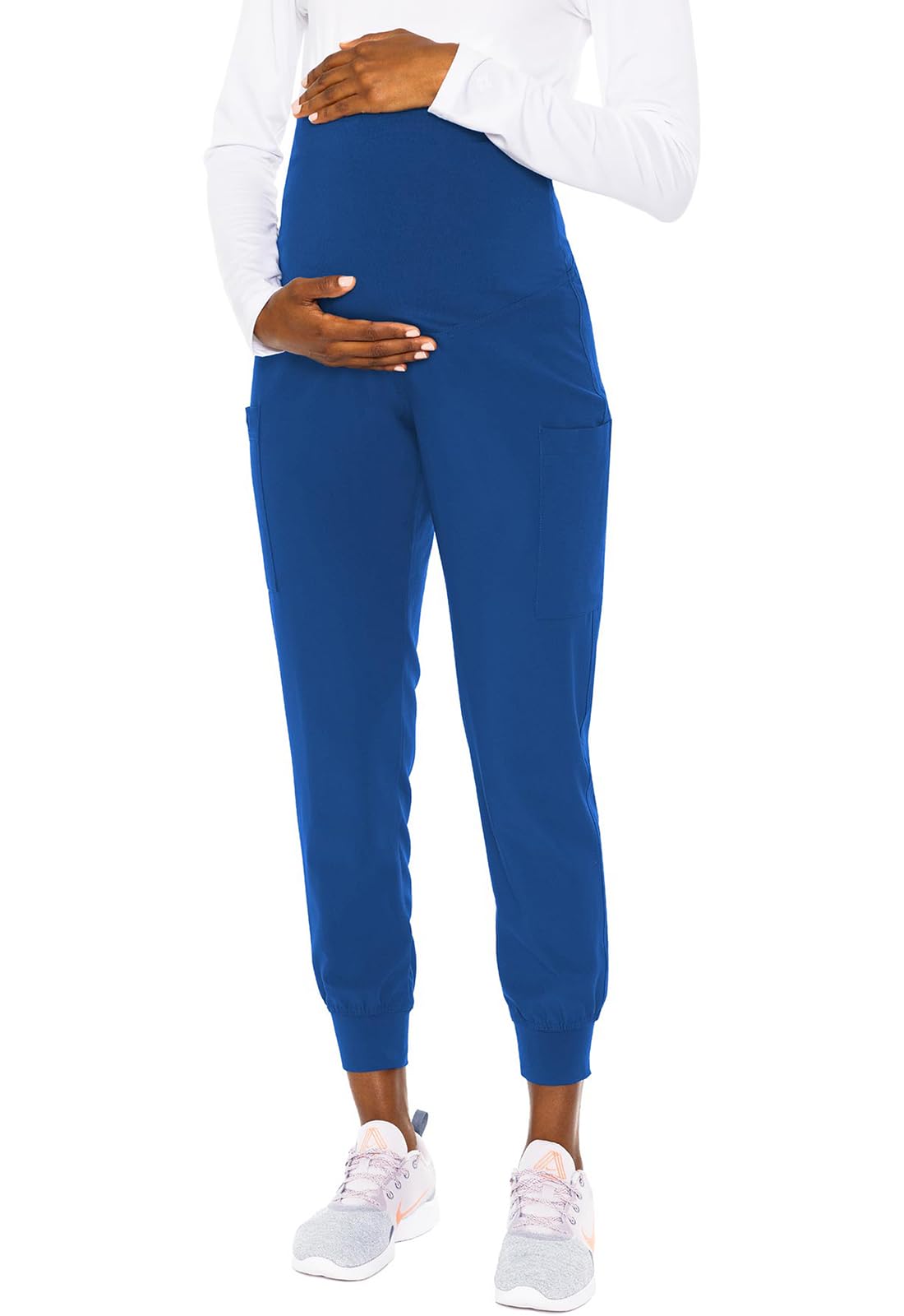 Med Couture Maternity Jogger Scrub Pants for Women, High Rise Waist, 4 Pockets with Soft Knit Waistband - MC029