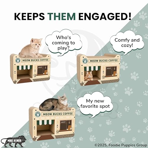 Image of Foodie Puppies Cat Scratching Pad for Cats and Kittens - (Meow Bucks Coffee Scratcher) | Corrugated Cat Scratcher Cardboard for Indoor Cats, Kitten for Furniture Protection, Durable Texture Design