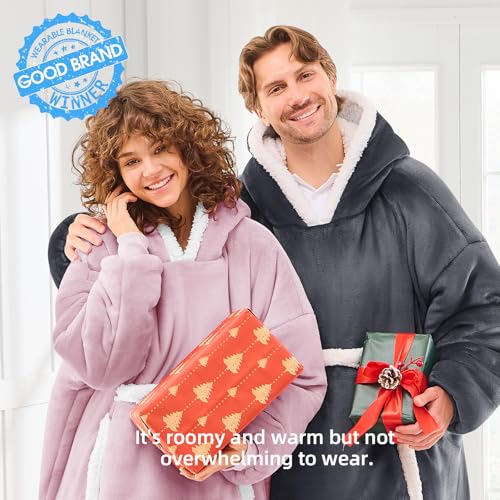 JOYWOO Purple Oversized Wearable Blanket Hoodie, Cat lovers Long Hoodie Blanket for Adult,Birthday Gifts for Women Men Wife,Cozy Fuzzy Sherpa Fleece Hooded Blanket Giant Pocket Gifts,Purple Oversize