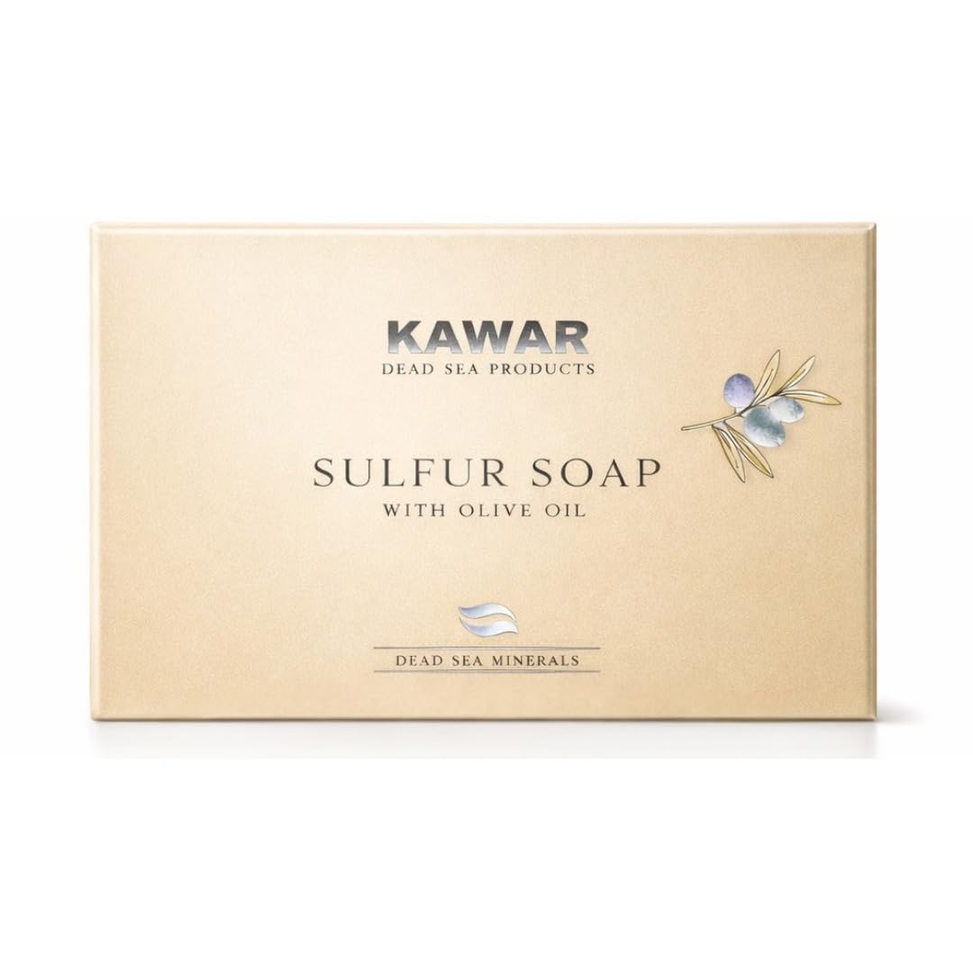 KAWAR Jabón de azufre del Mar Muerto con aceite de oliva, alivia afecciones de la piel como acné, psoriasis, eczema y puntos negros, para pieles grasas a normales, jabón vegano para hombre
