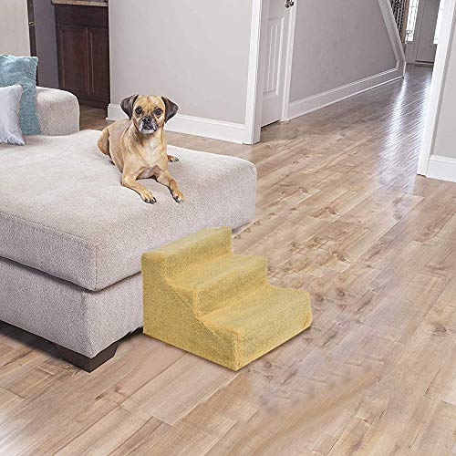 Chezaa Pet Stairs 3 Step Pets Ramp Cat Dog Ladder with Washable Cover,Durable Foldable Metal Frame,Suitable for Small or Medium Pets- Ship from USA (Beige)