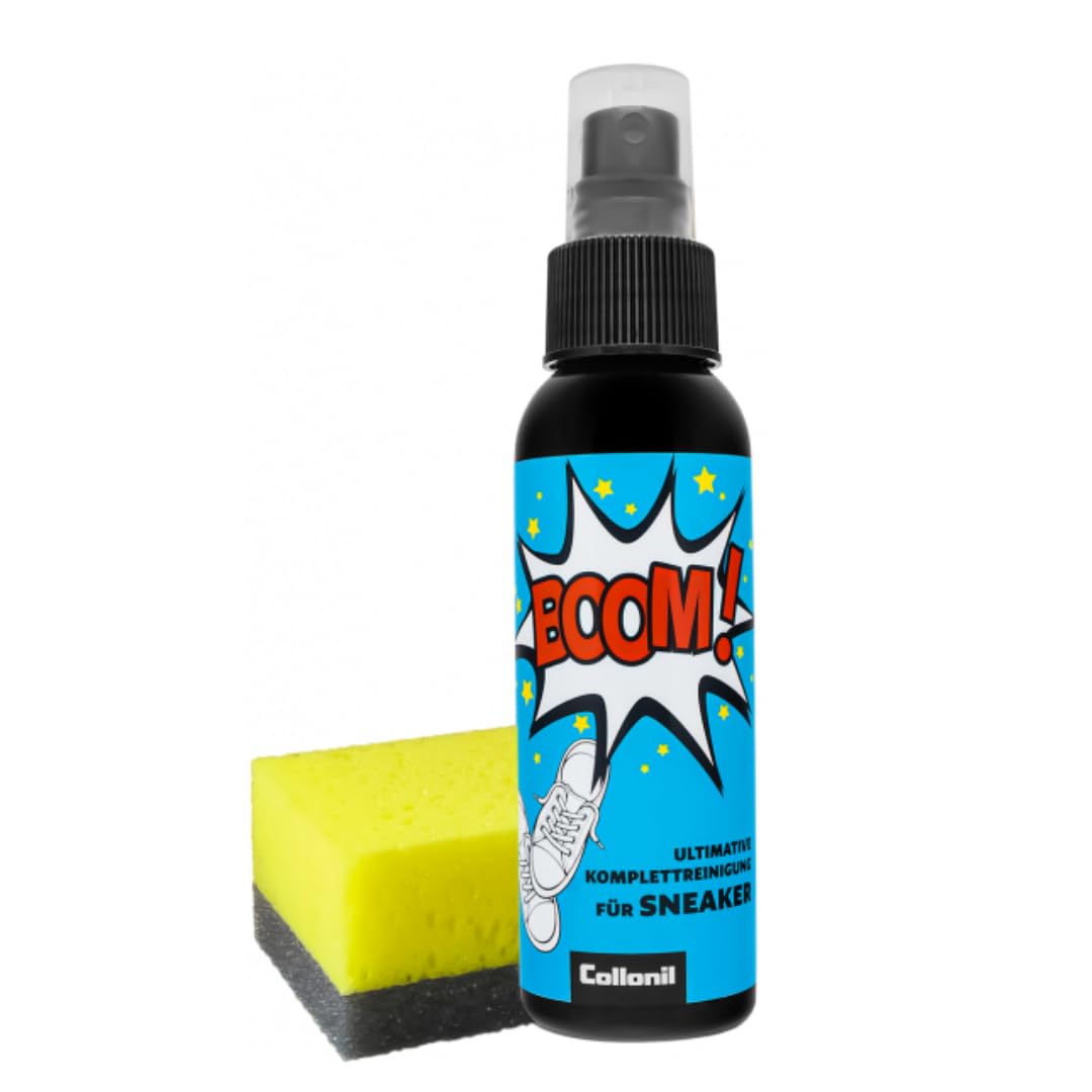 BOOM Sneaker Cleaner Kit 3.38 fl oz – All-in-One Shoe Cleaner for Sneakers, Suede, Leather & Fabric – Includes Sponge – Cleans Soles, Mesh & Laces – Powerful Magic 4 Formula – Made in Germany