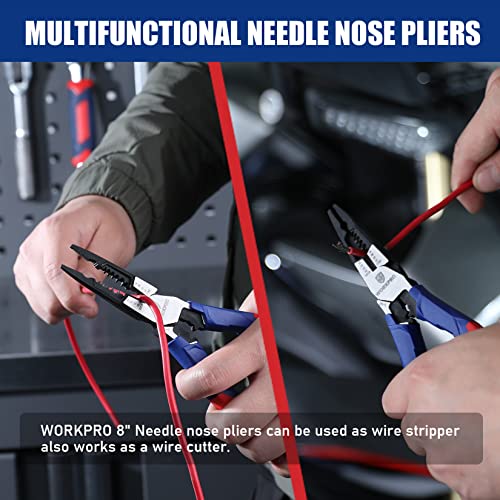 WORKPRO 6-in-1 Needle Nose Pliers, 8 Inch Multipurpose Long Nose Pliers with Wire Stripper/Crimper/Cutter Function, Premium Heavy-Duty CRV Steel Hand Tool Plier for Home, Crafts - Image 5