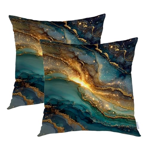Housse de coussin vagues bleu clair doré lot de 2 fermeture invisible - 2