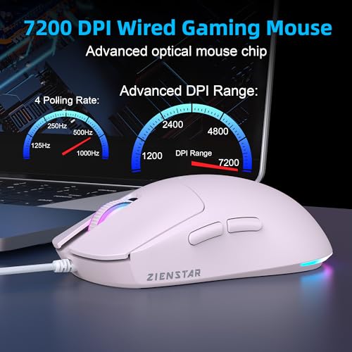 Image of HXMJ Wired USB C Gaming Mice,7200DPI,Corded Mouse with RGB Backlit for Apple MacBook,Tablets,Computer or Laptops with Type C Port-Pink