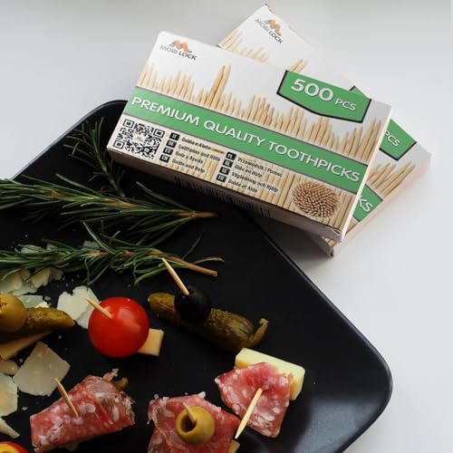 1000 Stück Bambus-Zahnstocher - Doppelt gespitzte Holzstäbchen - Für Persönliche Hygiene, Vorspeisen-Spieße, Cocktail-Sticks… – Ansicht 4