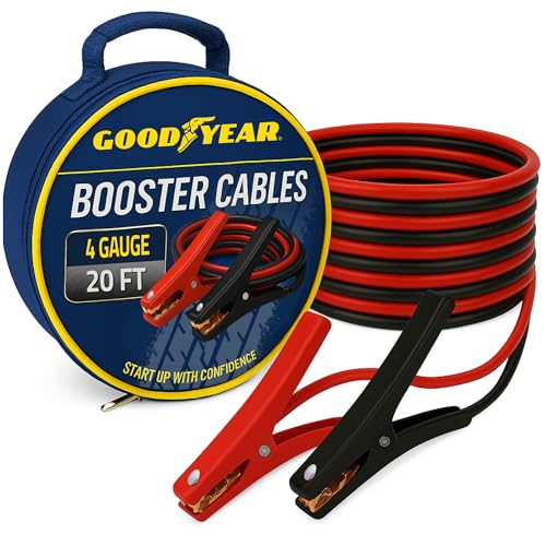 Goodyear Heavy Duty Jumper Cables for Car Battery – 4 Gauge 20 ft Booster Cables with Carrying Case for Cars, Trucks, SUVs, Emergency Roadside Kit