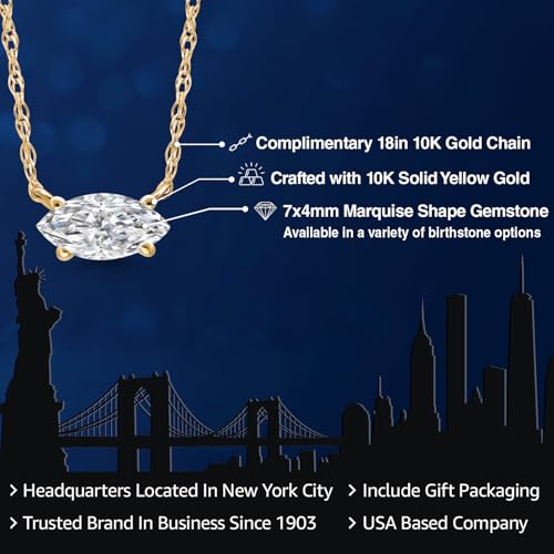 Gem Stone King 10K Yellow Gold Lab Grown Diamond Pendant Necklace For Women | Marquise Cut | DEF Color | VVS-VS Clarity | Gold Necklace For Women | With 18 Inch Gold Chain2