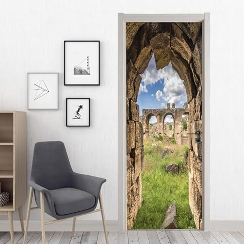 3D Paesaggio Architettonico Retrò Poster Per Porte Adesivo Per Porta Autoadesivo Carta Da Parati Murale Arte Adesivo Da Parete Foto 90 X 200 Cm Per La Decorazione Della Porta Rimovibil-85835880292667