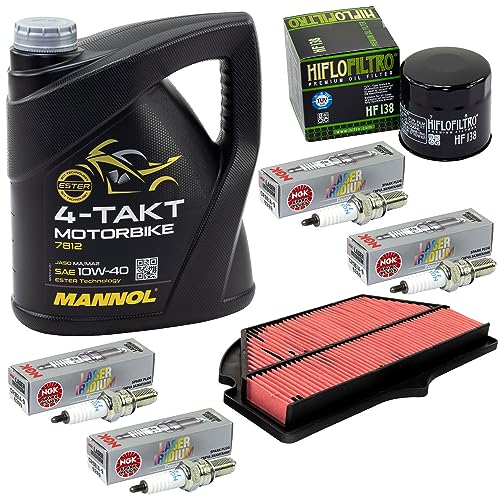 Wartungspaket Öl 4 Liter + Luftfilter + Ölfilter + Zündkerzen für Suzu ki GSX-S 750 GSX-S750 Baujahr 2017-2021