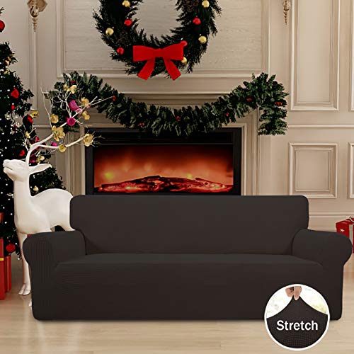 Image of Easy-Going Stretch Sofa Slipcover 1-Piece Sofa Cover Furniture Protector Couch Soft with Elastic Bottom for Kids, Polyester Spandex Jacquard Fabric Small Checks (Sofa, Chocolate)