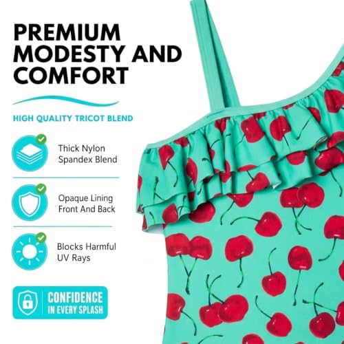 Image of Kanu Surf Girls Morgan Floral Ruffle 1-Shoulder 1-piece Swimsuit