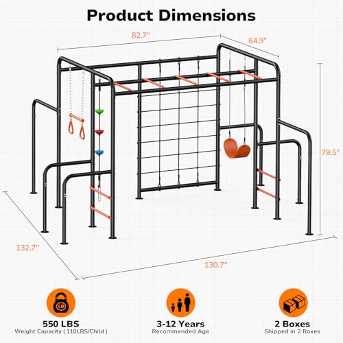 Image of Hapfan 6-in-1 Outdoor Jungle Gym with Monkey Bars, Swing Sets for Backyard