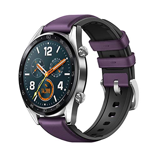 Morsey Band Compatible with Samsung Galaxy Watch 3 45mm/Gear S3/Gear S3 Frontier/Classic/Galaxy Watch 46mm/Huawei Watch GT 2e 46mm, 22mm Leather Strap with Sweatproof Silicone Linner (Purple, 22mm)