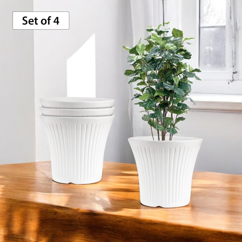 Image of GARDENS NEED 10 Inches Tancy Round Flower Pot | Set of 4 | White | Plastic Planter Pots for Indoor & Outdoor Home, Office & Balcony Decoration