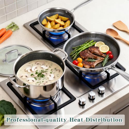 Yoehka 14-Piece Hybrid Stainless Steel Cookware Set, Pots and Pans Set with 3 Silicone Tri - image 5