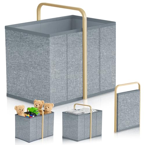 Collapsible Laundry Washing Baskets with Handle, 58L Folding Laundry Baskets, Fabric Storage Ironing Basket, Space Saving, for Storage Dirty Clothes Toy Blanket—Gray