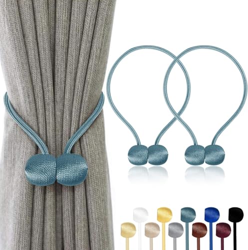 TopHomer Lot de 2 Embrasses Rideaux Magnétiques – 10 Couleurs, Corde Polyester Reinforcée – pour Salon, Chambre, Salle à Manger & Salle de Bain (Bleu)